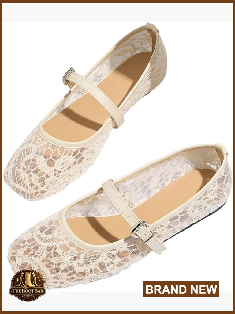 Women's Lace Mesh Ballet Flats Square Toe Breathable Summer Shoes